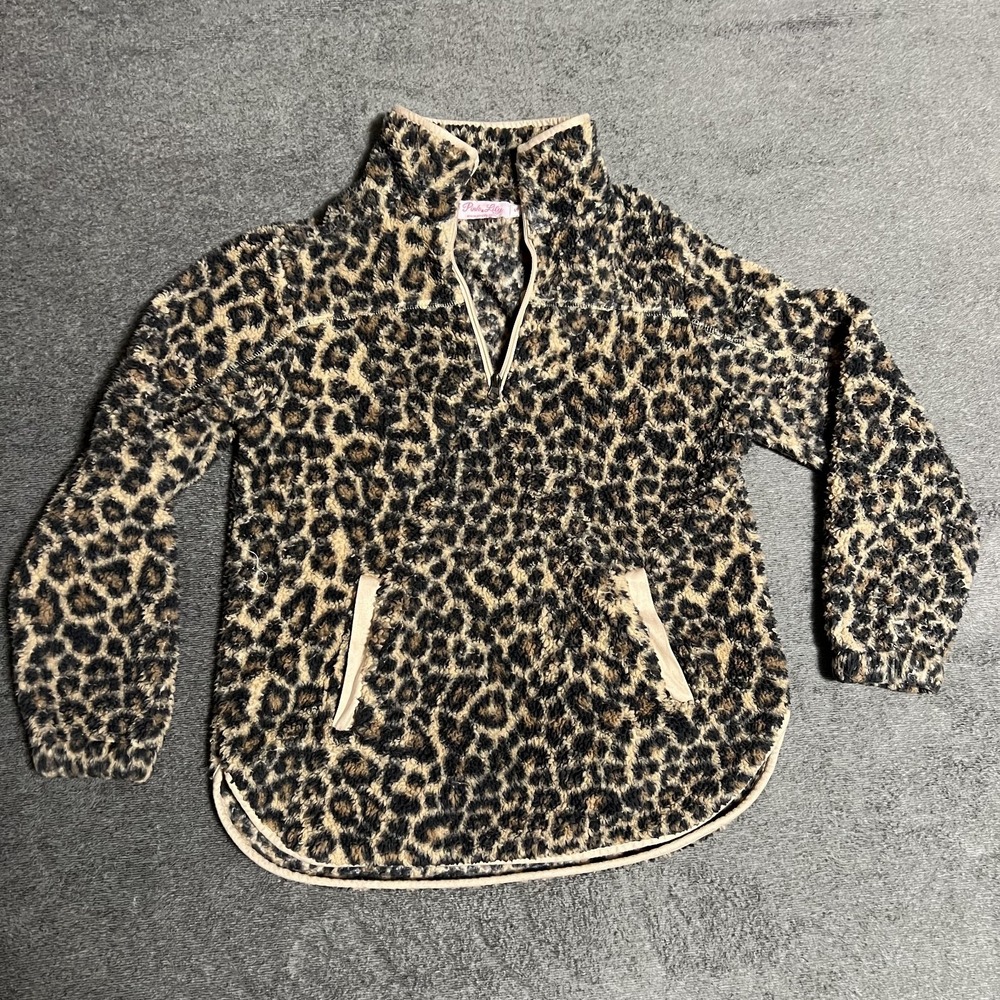 Pink Lily Leopard Sherpa Pullover Size Small 1/4 Zip Fleece Teddy Jacket